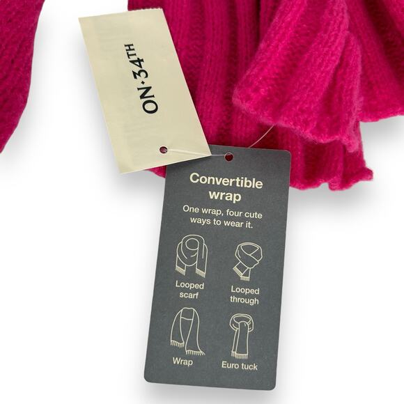 NEW On 34th Hot Pink Knit Scarf Ribbed Knit Rectangle Neck Wrap Winter - Picture 5 of 9